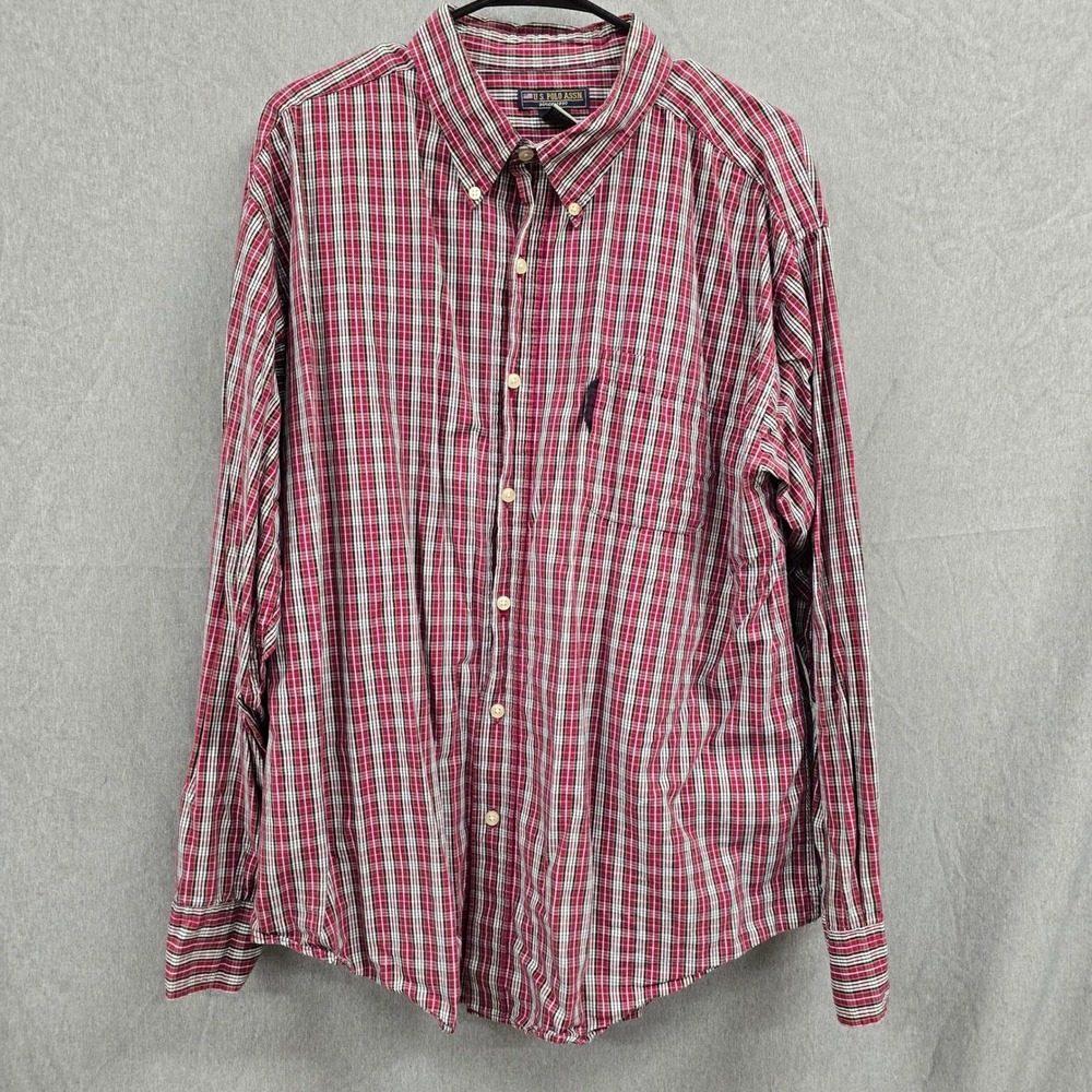 US Polo Assn Mens XL Red Plaid Button Down Shirt Long Sleeve Cotton Classic Fit